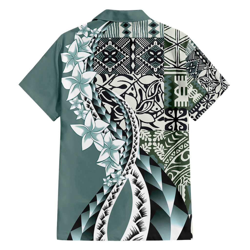 Aloha Vintage Plumeria Hawaiian Tapa Pattern Family Matching Tank Maxi Dress and Hawaiian Shirt Dark Turquoise Hawaiian Tapa Pattern - Polynesian Pride