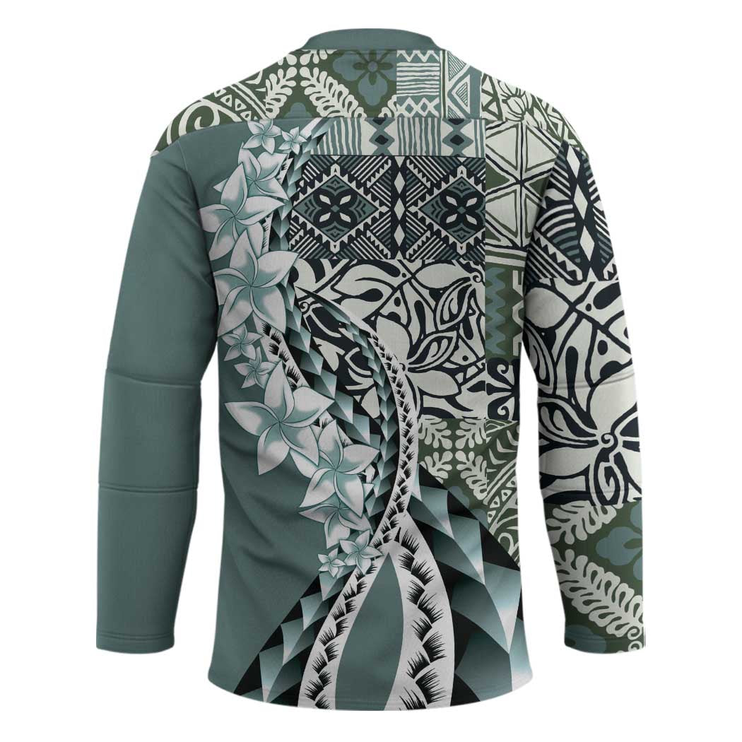 Aloha Vintage Plumeria Hawaiian Tapa Pattern Hockey Jersey Dark Turquoise Hawaiian Tapa Pattern LT9 - Polynesian Pride