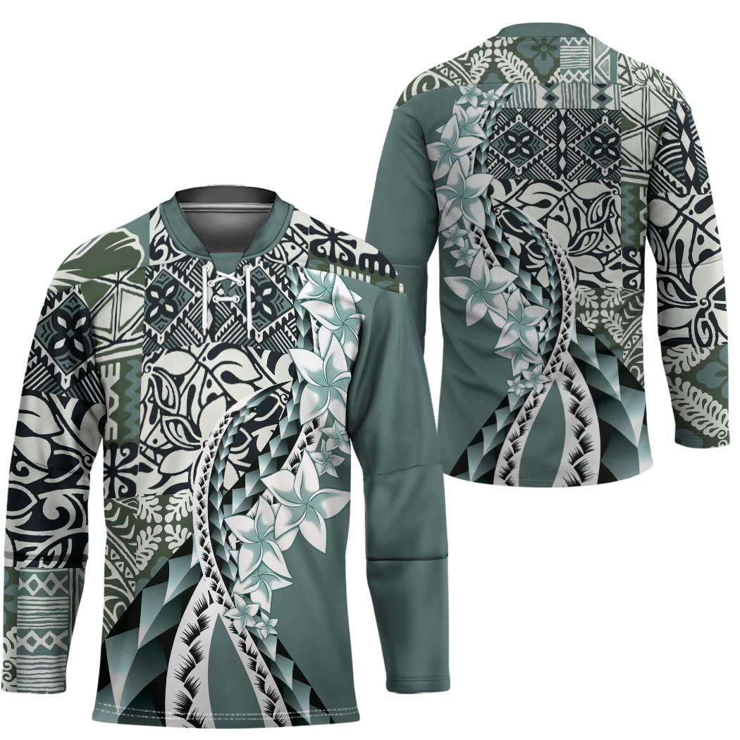 Aloha Vintage Plumeria Hawaiian Tapa Pattern Hockey Jersey Dark Turquoise Hawaiian Tapa Pattern LT9 - Polynesian Pride