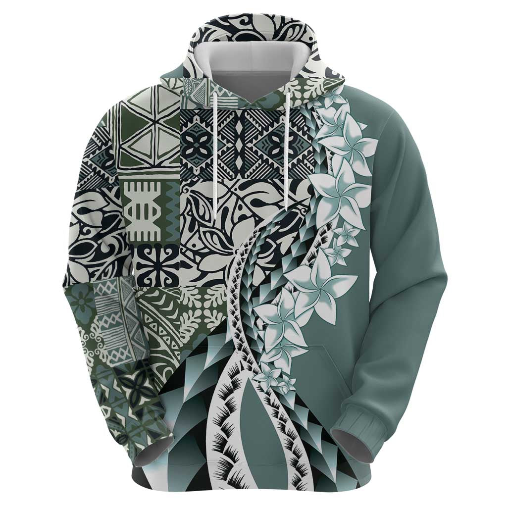 Aloha Vintage Plumeria Hawaiian Tapa Pattern Hoodie Dark Turquoise Hawaiian Tapa Pattern - Polynesian Pride