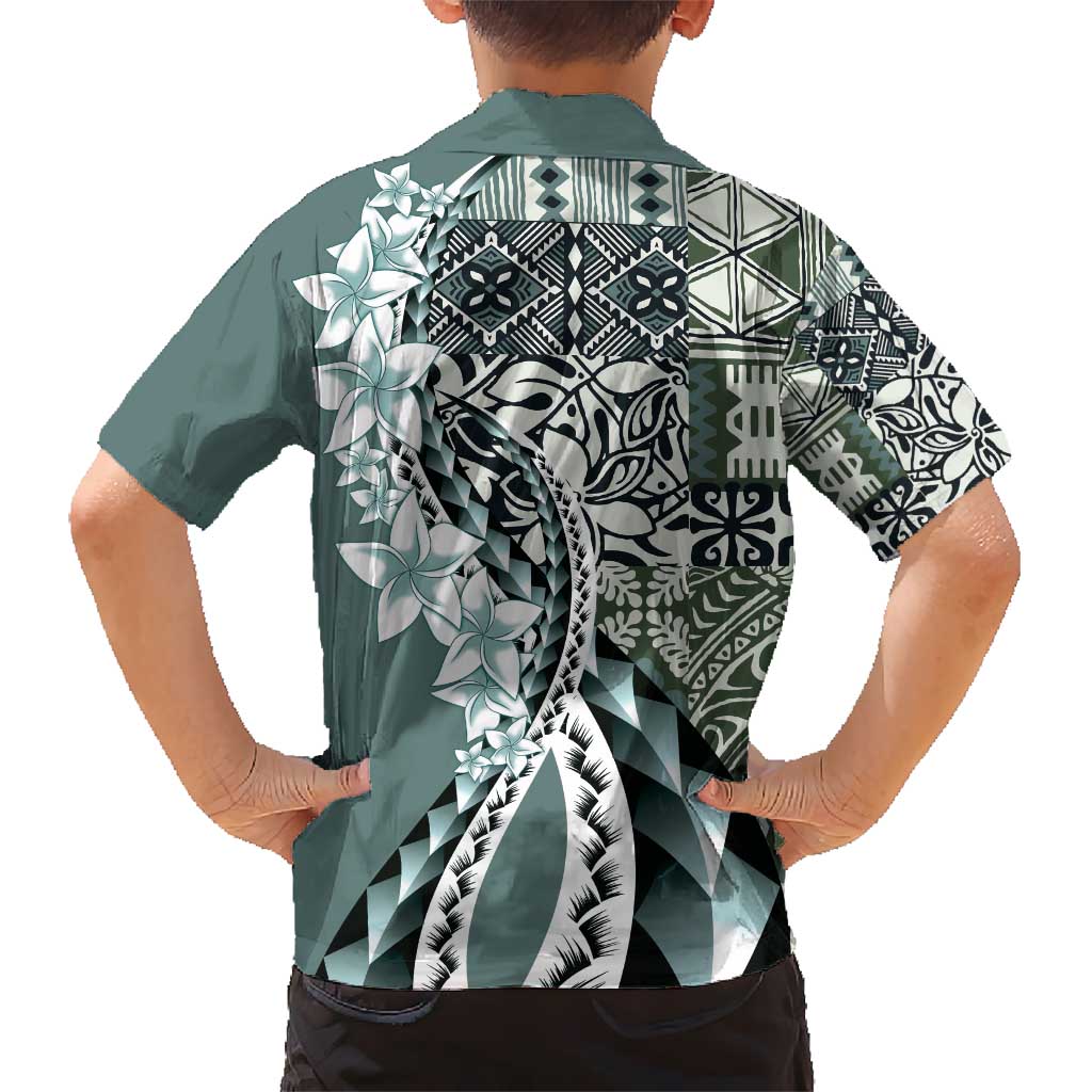 Aloha Vintage Plumeria Hawaiian Tapa Pattern Kid Hawaiian Shirt Dark Turquoise Hawaiian Tapa Pattern - Polynesian Pride