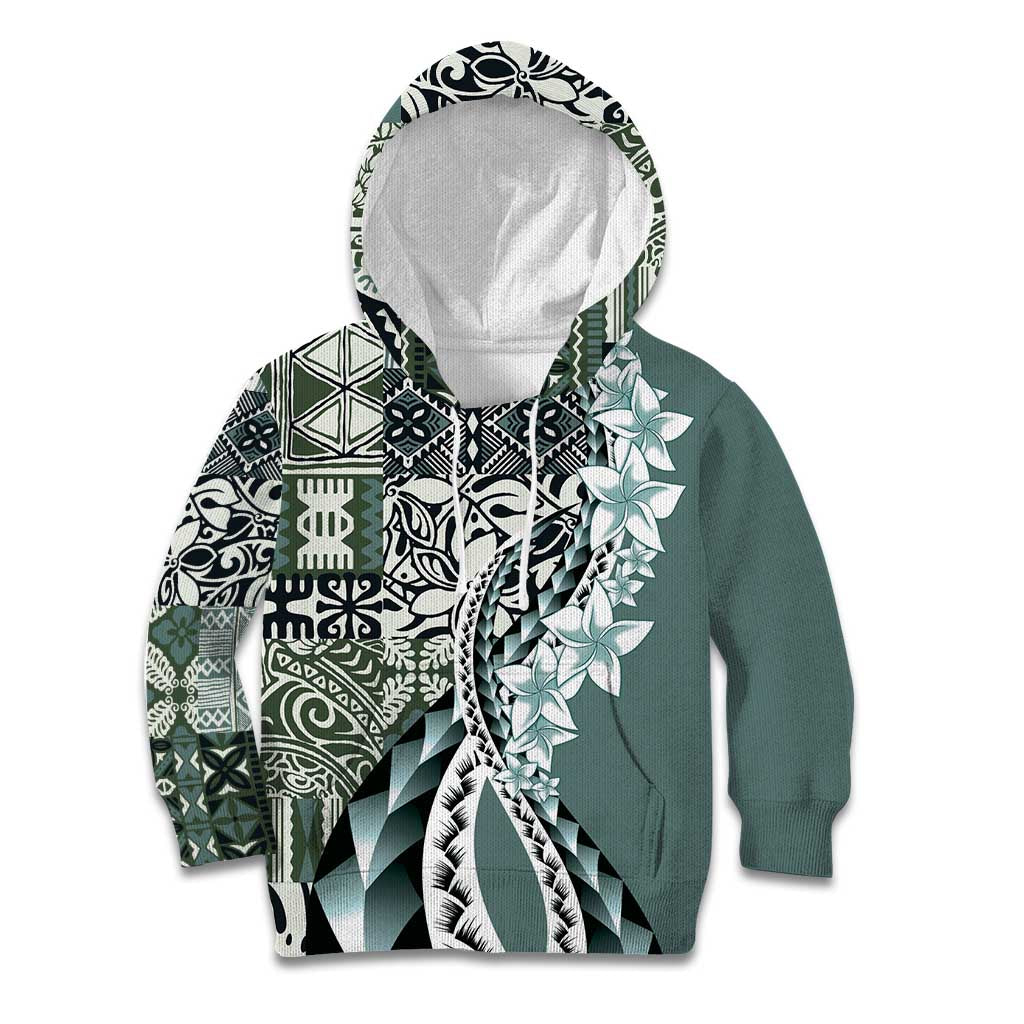 Aloha Vintage Plumeria Hawaiian Tapa Pattern Kid Hoodie Dark Turquoise Hawaiian Tapa Pattern - Polynesian Pride