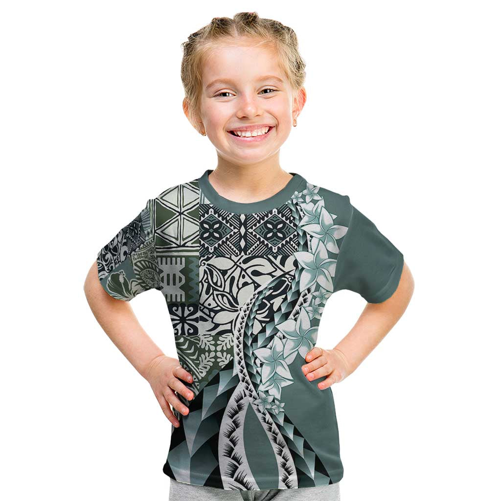 Aloha Vintage Plumeria Hawaiian Tapa Pattern Kid T Shirt Dark Turquoise Hawaiian Tapa Pattern - Polynesian Pride