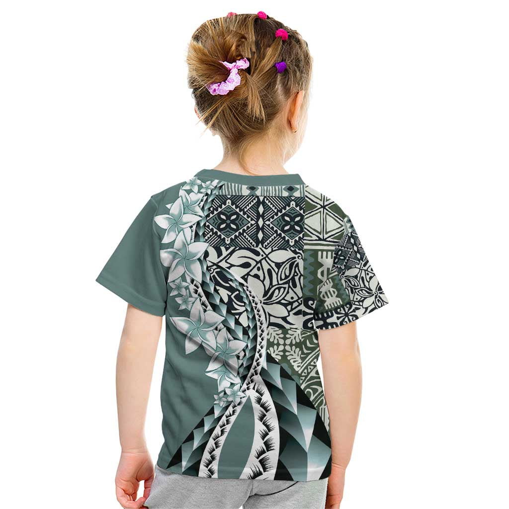 Aloha Vintage Plumeria Hawaiian Tapa Pattern Kid T Shirt Dark Turquoise Hawaiian Tapa Pattern - Polynesian Pride