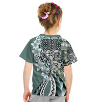 Aloha Vintage Plumeria Hawaiian Tapa Pattern Kid T Shirt Dark Turquoise Hawaiian Tapa Pattern - Polynesian Pride