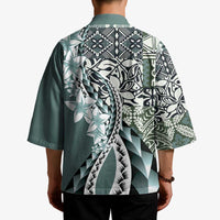 Aloha Vintage Plumeria Hawaiian Tapa Pattern Kimono Dark Turquoise Hawaiian Tapa Pattern - Polynesian Pride