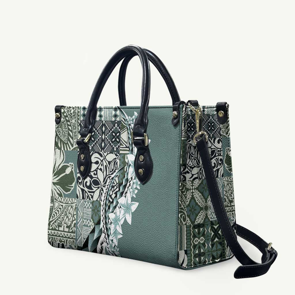 Aloha Vintage Plumeria Hawaiian Tapa Pattern Leather Bag Dark Turquoise Hawaiian Tapa Pattern - Polynesian Pride