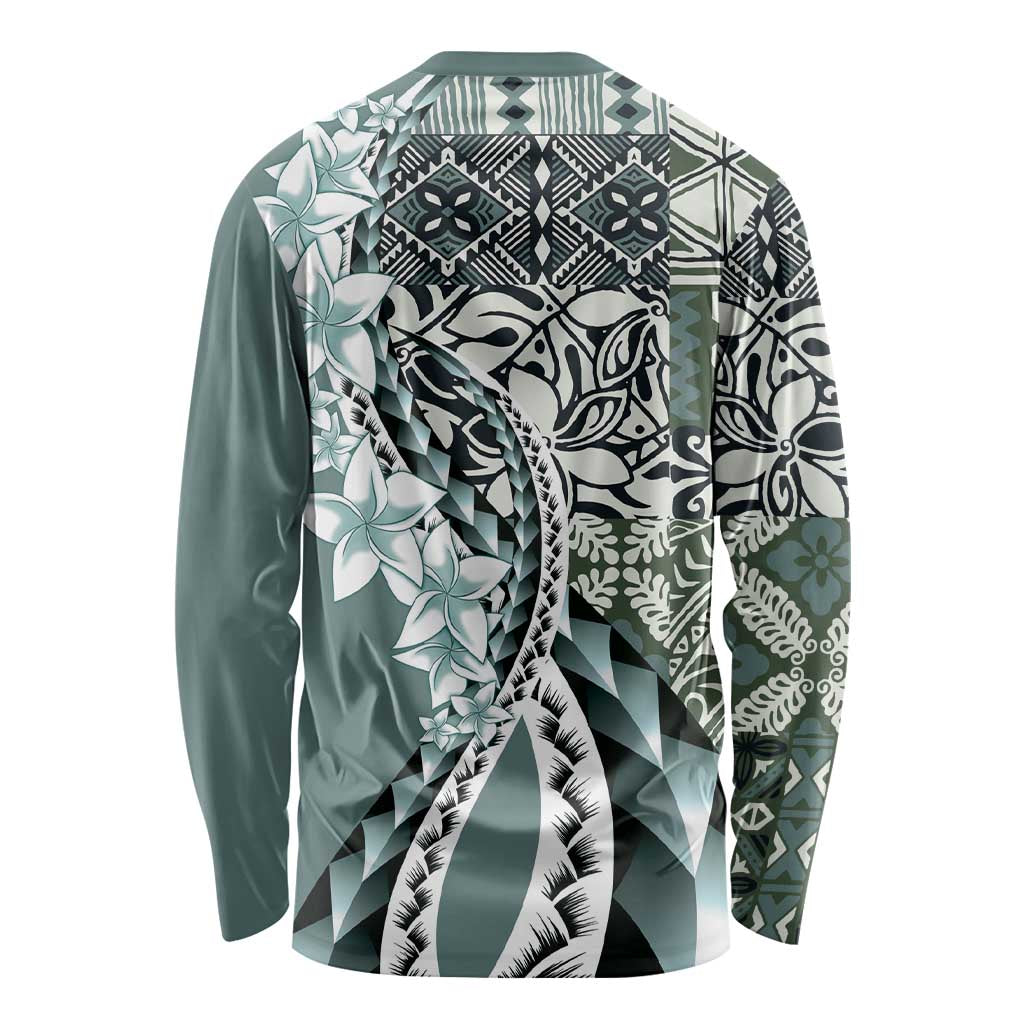 Aloha Vintage Plumeria Hawaiian Tapa Pattern Long Sleeve Shirt Dark Turquoise Hawaiian Tapa Pattern LT9 - Polynesian Pride