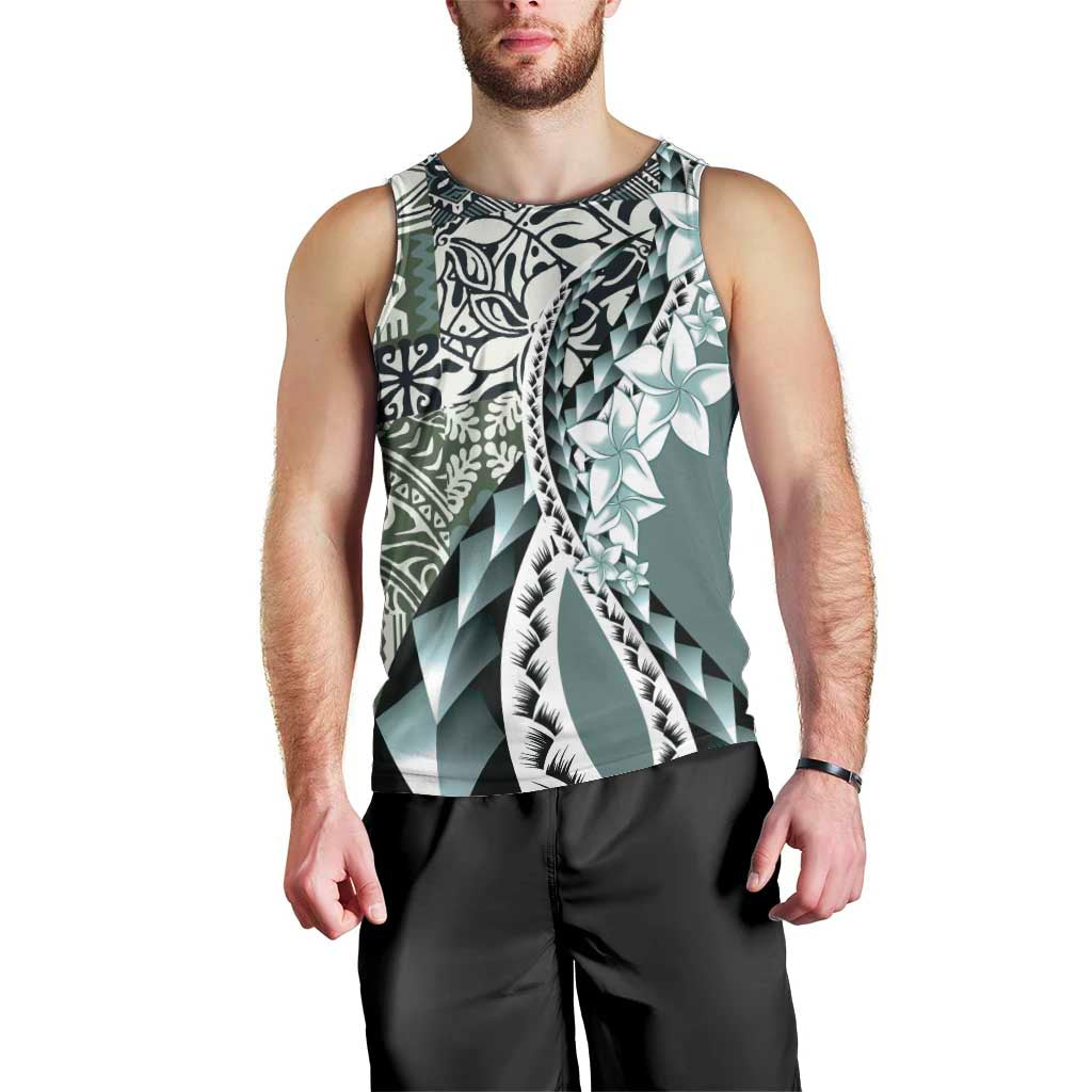 Aloha Vintage Plumeria Hawaiian Tapa Pattern Men Tank Top Dark Turquoise Hawaiian Tapa Pattern - Polynesian Pride