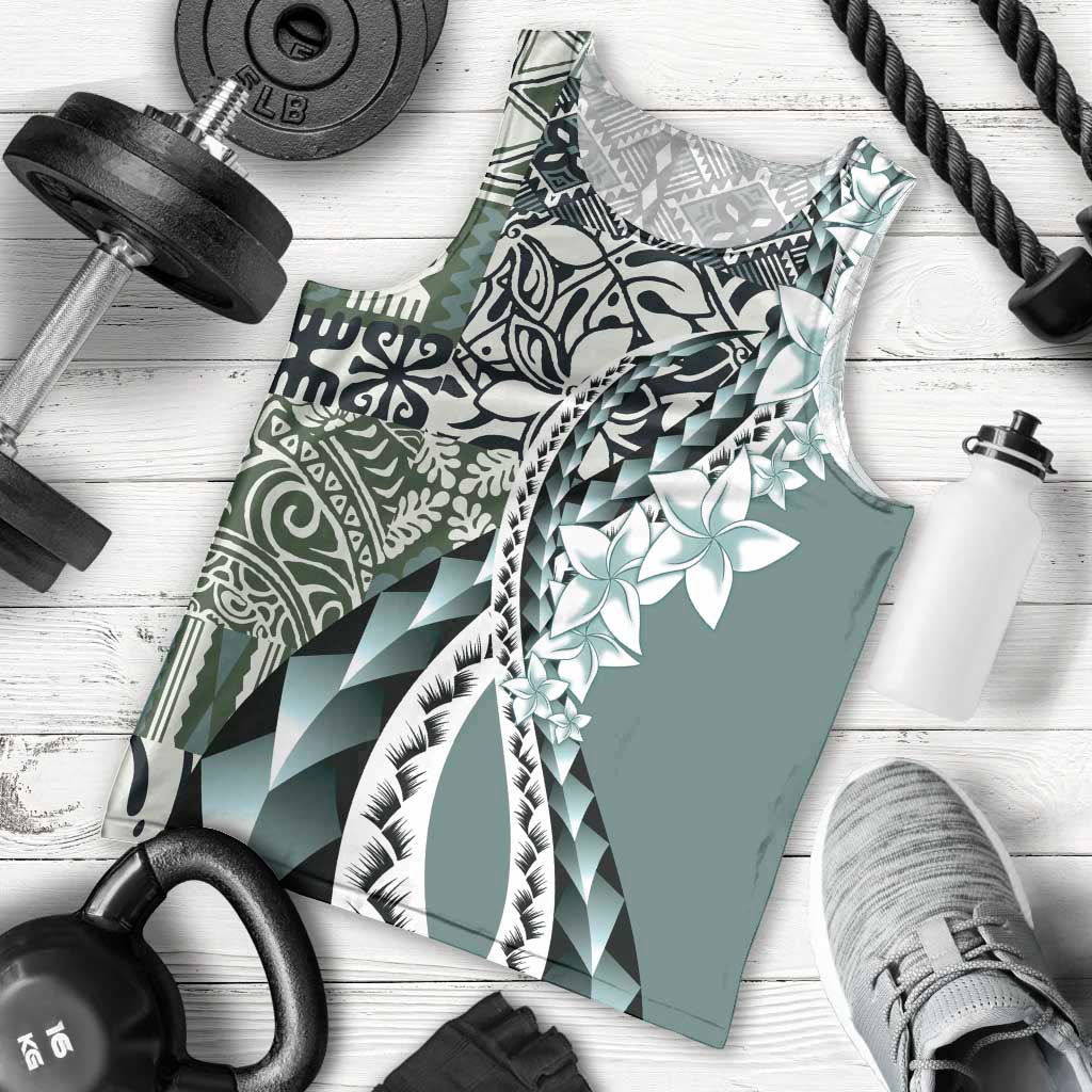 Aloha Vintage Plumeria Hawaiian Tapa Pattern Men Tank Top Dark Turquoise Hawaiian Tapa Pattern - Polynesian Pride