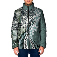 Aloha Vintage Plumeria Hawaiian Tapa Pattern Padded Jacket Dark Turquoise Hawaiian Tapa Pattern LT9 Men Turquoise - Polynesian Pride