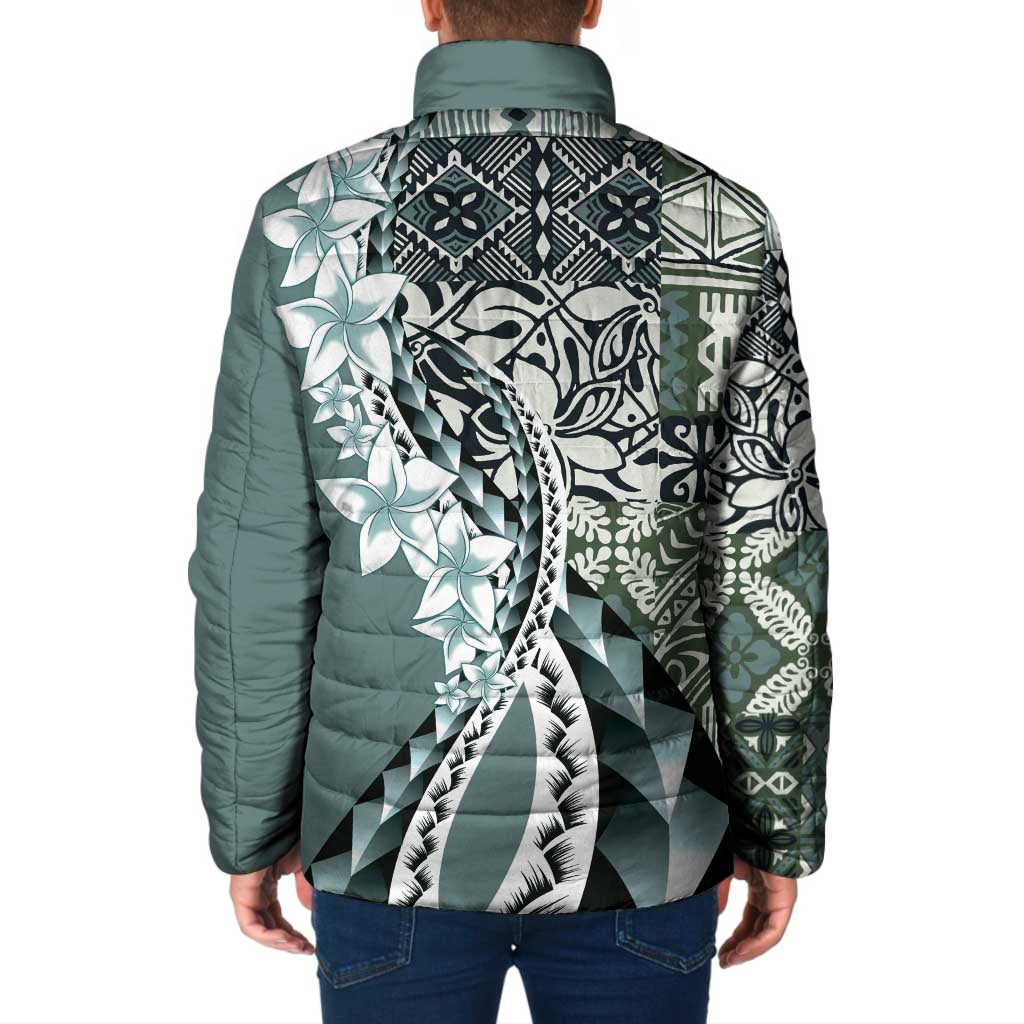 Aloha Vintage Plumeria Hawaiian Tapa Pattern Padded Jacket Dark Turquoise Hawaiian Tapa Pattern LT9 - Polynesian Pride