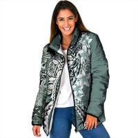 Aloha Vintage Plumeria Hawaiian Tapa Pattern Padded Jacket Dark Turquoise Hawaiian Tapa Pattern LT9 Women Turquoise - Polynesian Pride