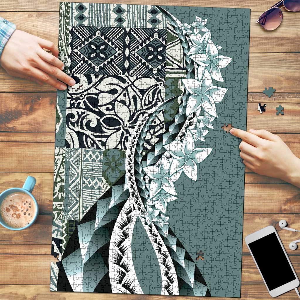 Aloha Vintage Plumeria Hawaiian Tapa Pattern Puzzle Dark Turquoise Hawaiian Tapa Pattern LT9 Turquoise - Polynesian Pride