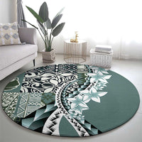 Aloha Vintage Plumeria Hawaiian Tapa Pattern Round Carpet Dark Turquoise Hawaiian Tapa Pattern - Polynesian Pride