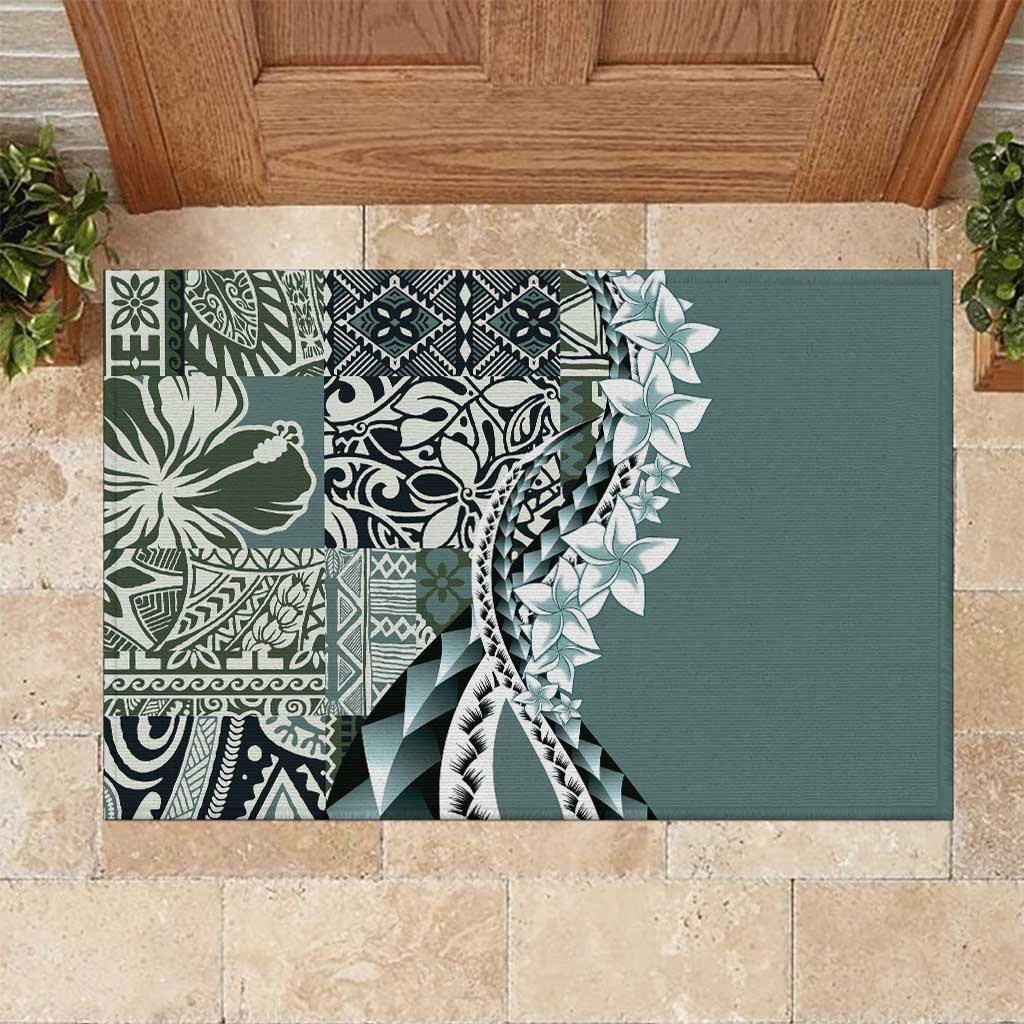 Aloha Vintage Plumeria Hawaiian Tapa Pattern Rubber Doormat Dark Turquoise Hawaiian Tapa Pattern LT9 Turquoise - Polynesian Pride
