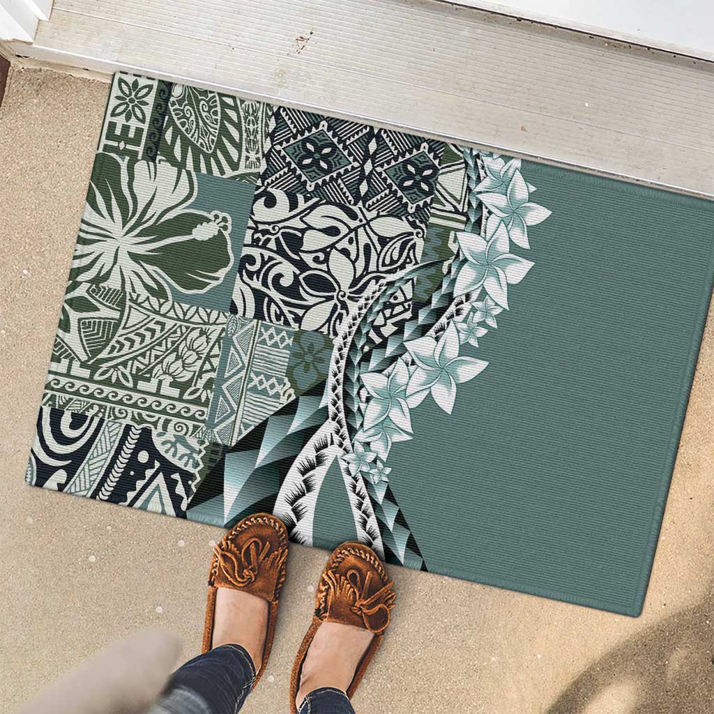 Aloha Vintage Plumeria Hawaiian Tapa Pattern Rubber Doormat Dark Turquoise Hawaiian Tapa Pattern LT9 - Polynesian Pride
