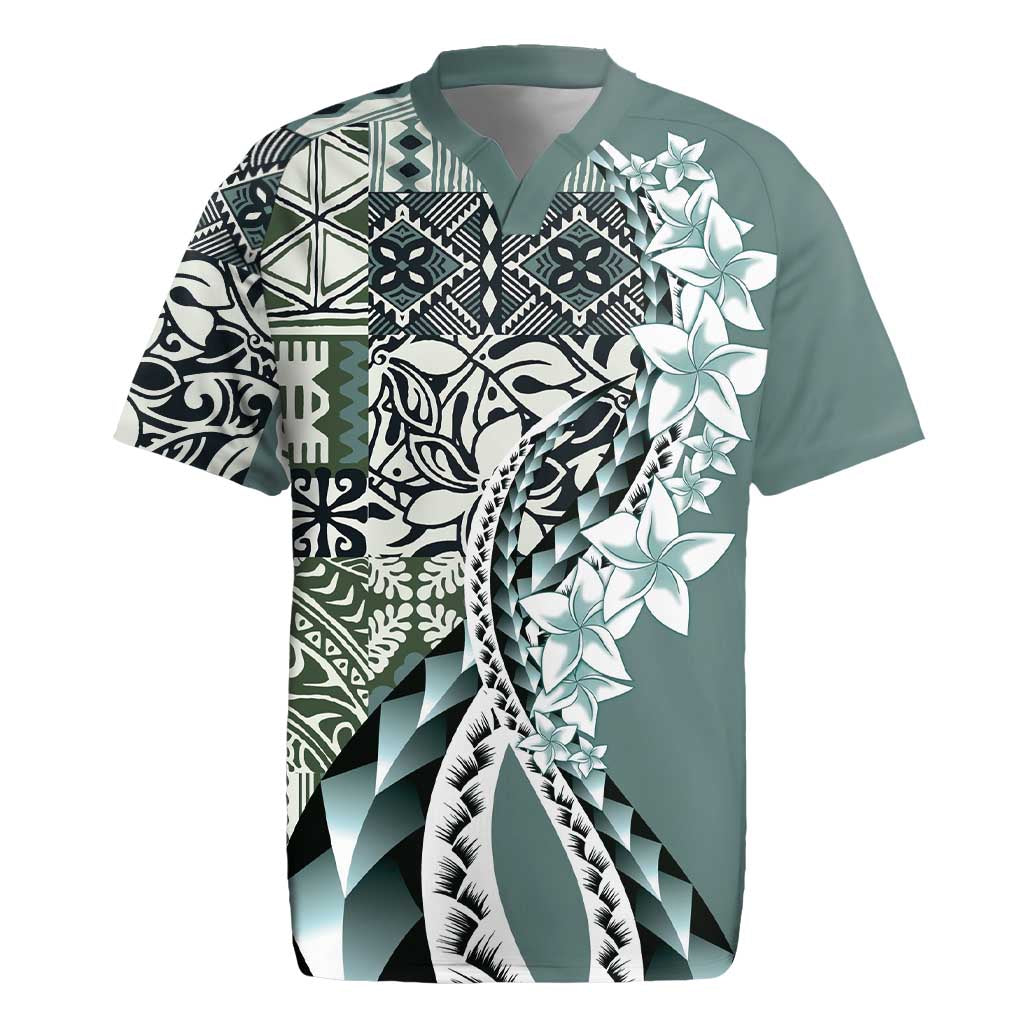 Aloha Vintage Plumeria Hawaiian Tapa Pattern Rugby Jersey Dark Turquoise Hawaiian Tapa Pattern LT9 Turquoise - Polynesian Pride