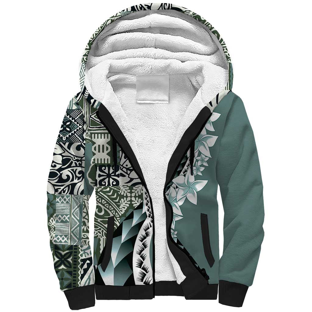 Aloha Vintage Plumeria Hawaiian Tapa Pattern Sherpa Hoodie Dark Turquoise Hawaiian Tapa Pattern LT9 Unisex Turquoise - Polynesian Pride