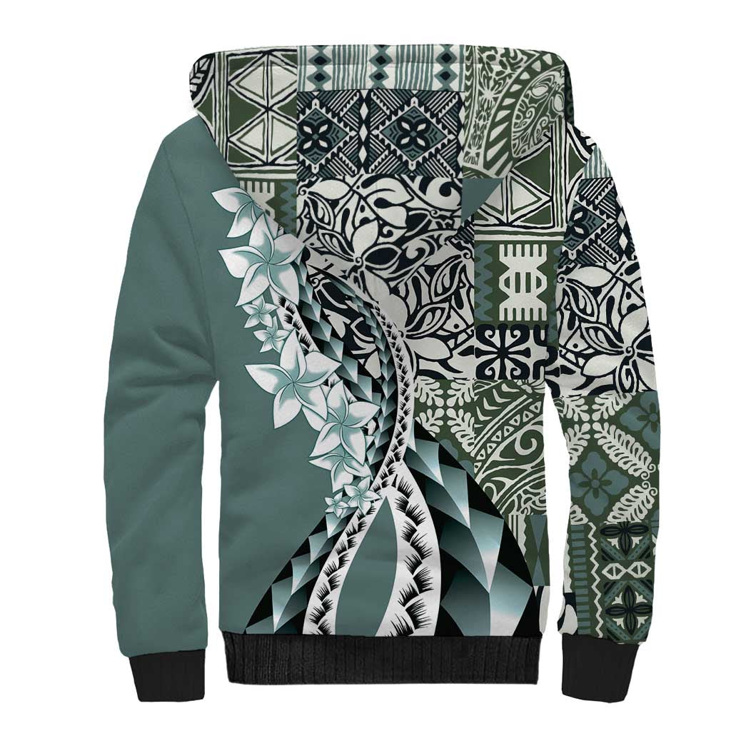 Aloha Vintage Plumeria Hawaiian Tapa Pattern Sherpa Hoodie Dark Turquoise Hawaiian Tapa Pattern LT9 - Polynesian Pride