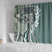 Aloha Vintage Plumeria Hawaiian Tapa Pattern Shower Curtain Dark Turquoise Hawaiian Tapa Pattern - Polynesian Pride