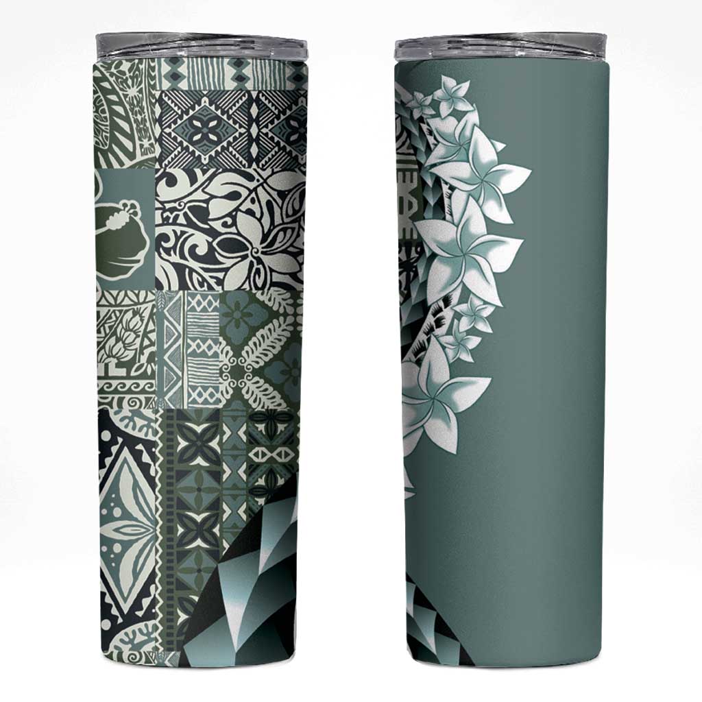 Aloha Vintage Plumeria Hawaiian Tapa Pattern Skinny Tumbler Dark Turquoise Hawaiian Tapa Pattern - Polynesian Pride