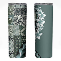 Aloha Vintage Plumeria Hawaiian Tapa Pattern Skinny Tumbler Dark Turquoise Hawaiian Tapa Pattern - Polynesian Pride