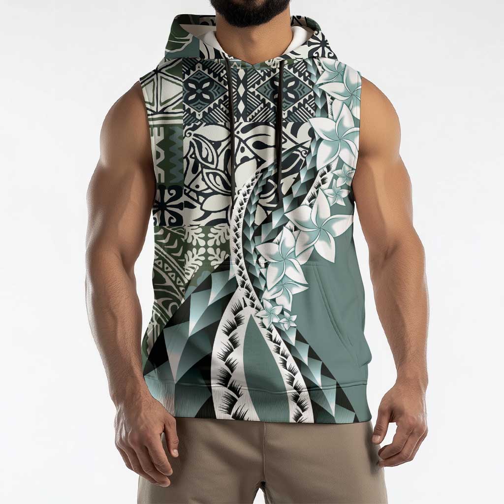 Aloha Vintage Plumeria Hawaiian Tapa Pattern Sleeveless Hoodie Dark Turquoise Hawaiian Tapa Pattern LT9 - Polynesian Pride