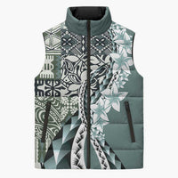 Aloha Vintage Plumeria Hawaiian Tapa Pattern Sleeveless Puffer Jacket Dark Turquoise Hawaiian Tapa Pattern LT9 Unisex Turquoise - Polynesian Pride