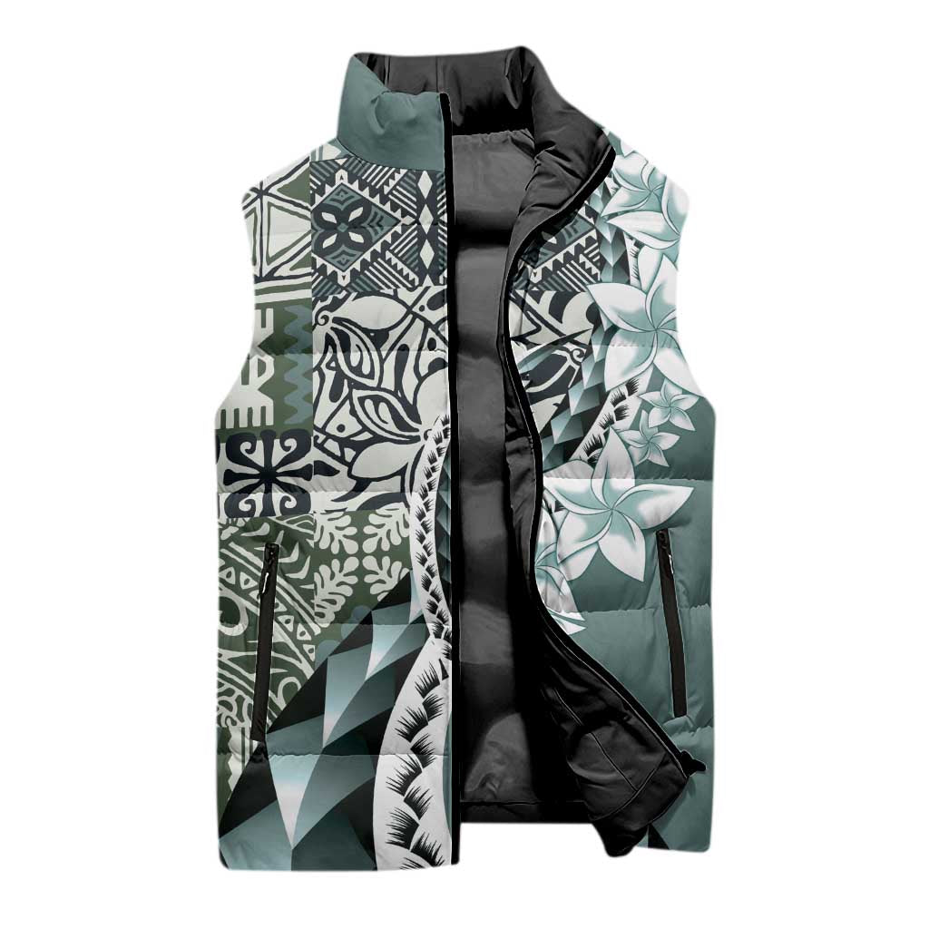 Aloha Vintage Plumeria Hawaiian Tapa Pattern Sleeveless Puffer Jacket Dark Turquoise Hawaiian Tapa Pattern LT9 - Polynesian Pride