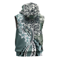 Aloha Vintage Plumeria Hawaiian Tapa Pattern Sleeveless Zip Hoodie Dark Turquoise Hawaiian Tapa Pattern LT9 - Polynesian Pride