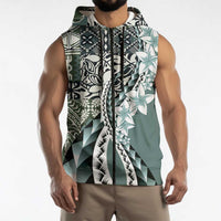 Aloha Vintage Plumeria Hawaiian Tapa Pattern Sleeveless Zip Hoodie Dark Turquoise Hawaiian Tapa Pattern LT9 - Polynesian Pride