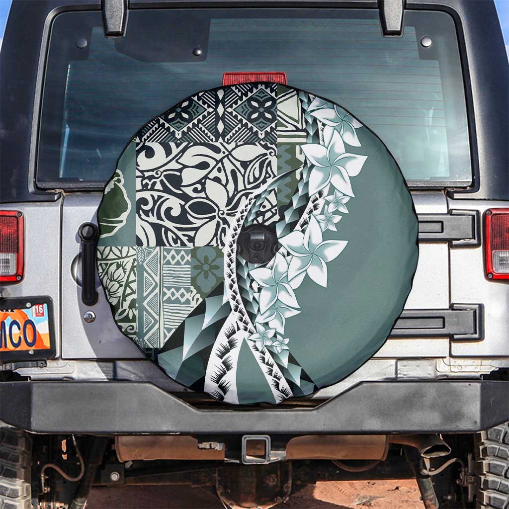 Aloha Vintage Plumeria Hawaiian Tapa Pattern Spare Tire Cover Dark Turquoise Hawaiian Tapa Pattern - Polynesian Pride