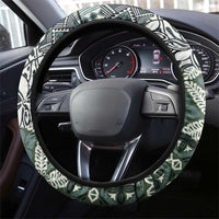 Aloha Vintage Plumeria Hawaiian Tapa Pattern Steering Wheel Cover Dark Turquoise Hawaiian Tapa Pattern - Polynesian Pride