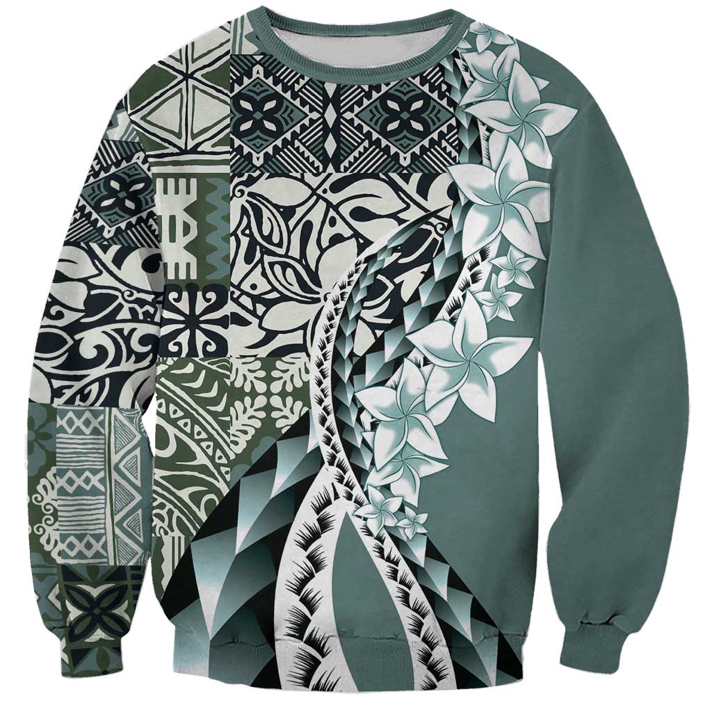 Aloha Vintage Plumeria Hawaiian Tapa Pattern Sweatshirt Dark Turquoise Hawaiian Tapa Pattern LT9 Unisex Turquoise - Polynesian Pride
