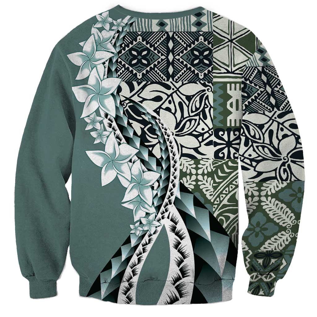 Aloha Vintage Plumeria Hawaiian Tapa Pattern Sweatshirt Dark Turquoise Hawaiian Tapa Pattern LT9 - Polynesian Pride