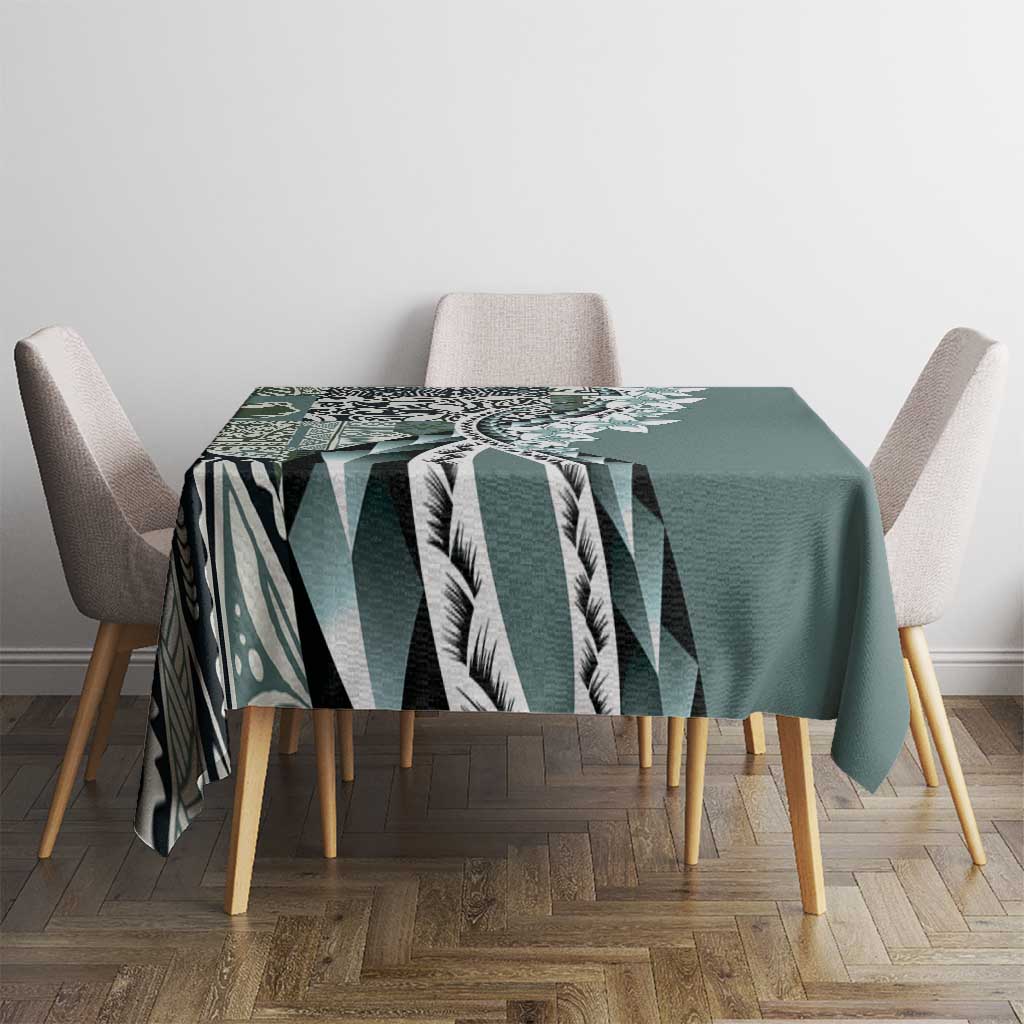 Aloha Vintage Plumeria Hawaiian Tapa Pattern Tablecloth Dark Turquoise Hawaiian Tapa Pattern LT9 - Polynesian Pride