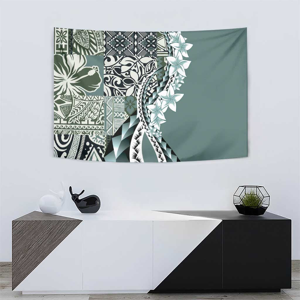 Aloha Vintage Plumeria Hawaiian Tapa Pattern Tapestry Dark Turquoise Hawaiian Tapa Pattern - Polynesian Pride