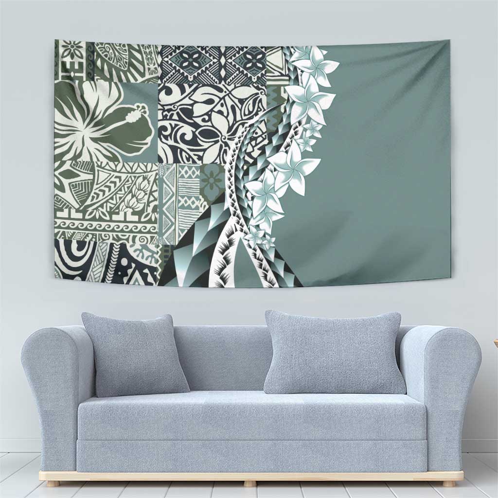 Aloha Vintage Plumeria Hawaiian Tapa Pattern Tapestry Dark Turquoise Hawaiian Tapa Pattern - Polynesian Pride