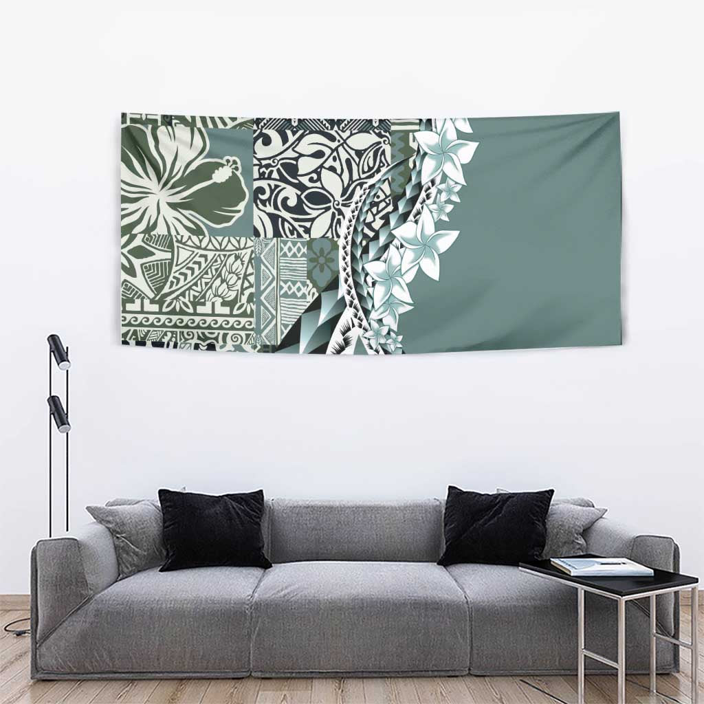 Aloha Vintage Plumeria Hawaiian Tapa Pattern Tapestry Dark Turquoise Hawaiian Tapa Pattern - Polynesian Pride