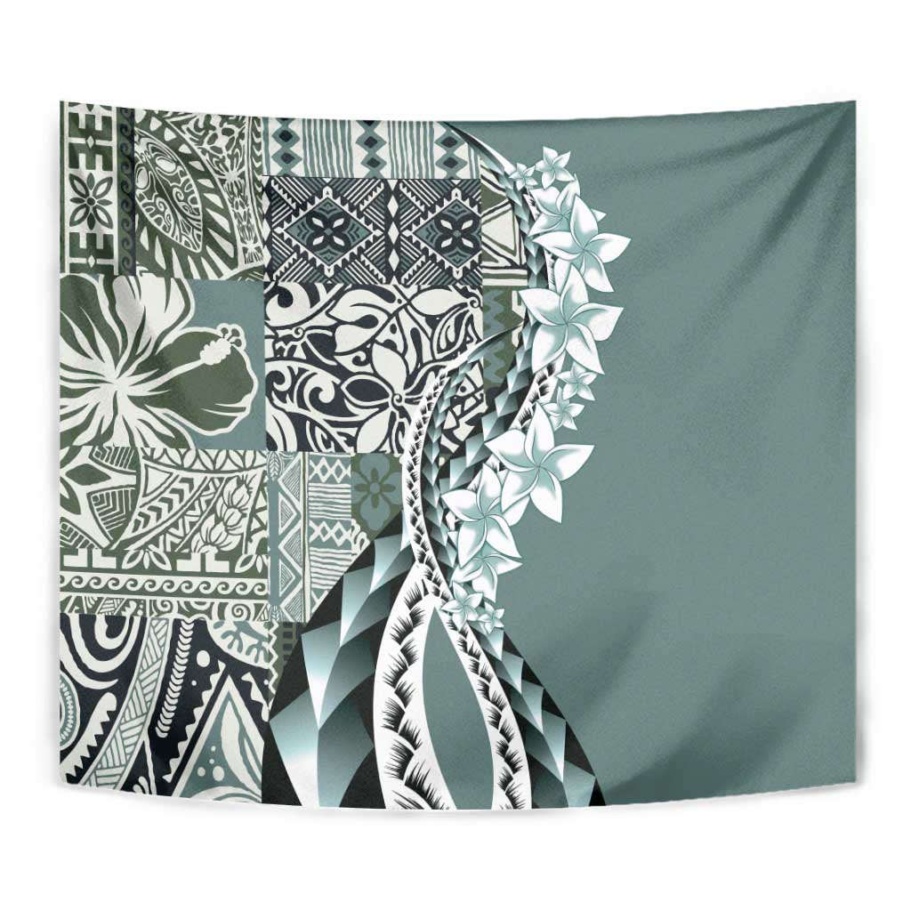 Aloha Vintage Plumeria Hawaiian Tapa Pattern Tapestry Dark Turquoise Hawaiian Tapa Pattern - Polynesian Pride