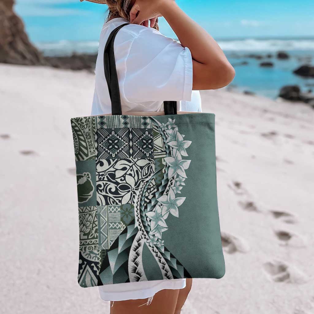 Aloha Vintage Plumeria Hawaiian Tapa Pattern Tote Bag Dark Turquoise Hawaiian Tapa Pattern - Polynesian Pride