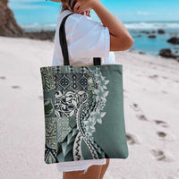 Aloha Vintage Plumeria Hawaiian Tapa Pattern Tote Bag Dark Turquoise Hawaiian Tapa Pattern - Polynesian Pride