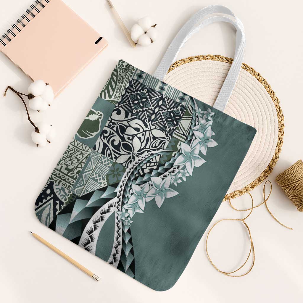Aloha Vintage Plumeria Hawaiian Tapa Pattern Tote Bag Dark Turquoise Hawaiian Tapa Pattern - Polynesian Pride