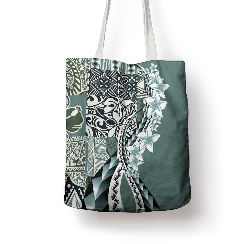 Aloha Vintage Plumeria Hawaiian Tapa Pattern Tote Bag Dark Turquoise Hawaiian Tapa Pattern - Polynesian Pride