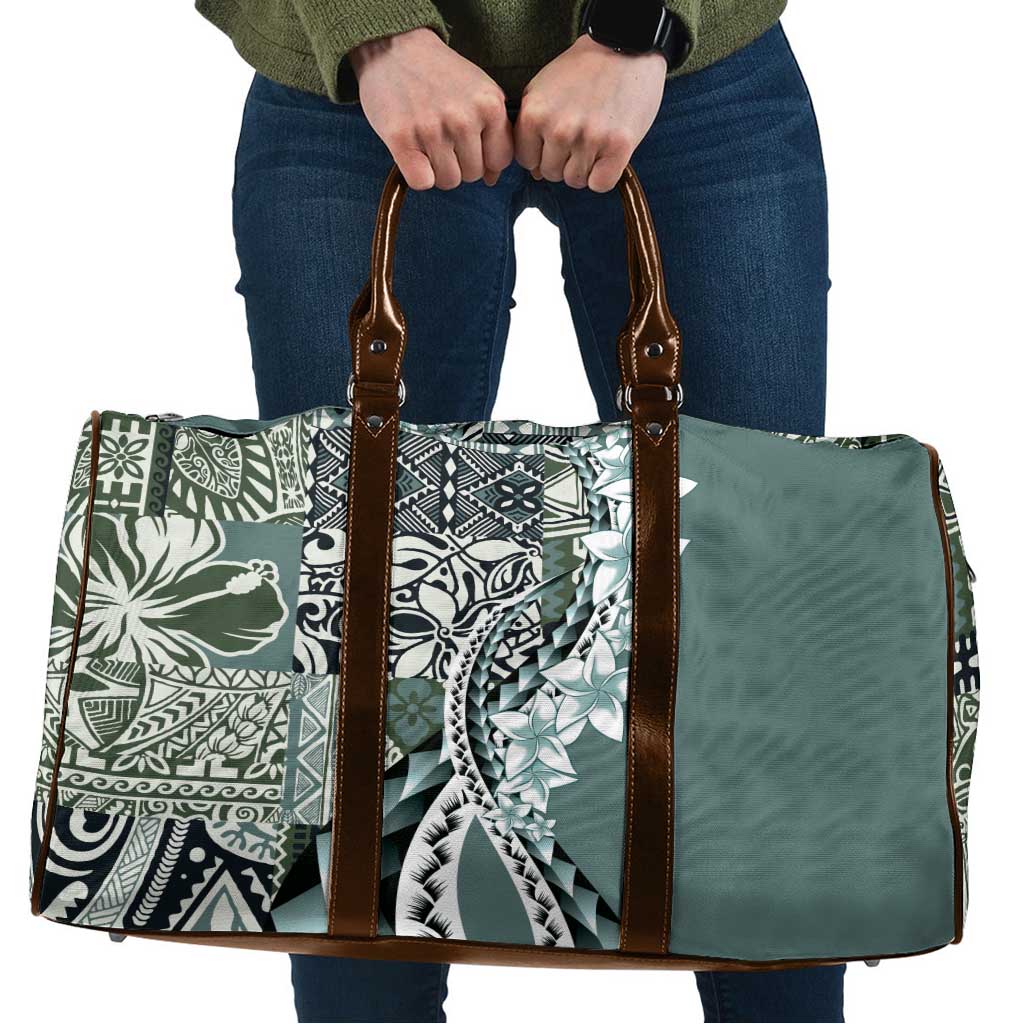 Aloha Vintage Plumeria Hawaiian Tapa Pattern Travel Bag Dark Turquoise Hawaiian Tapa Pattern - Polynesian Pride