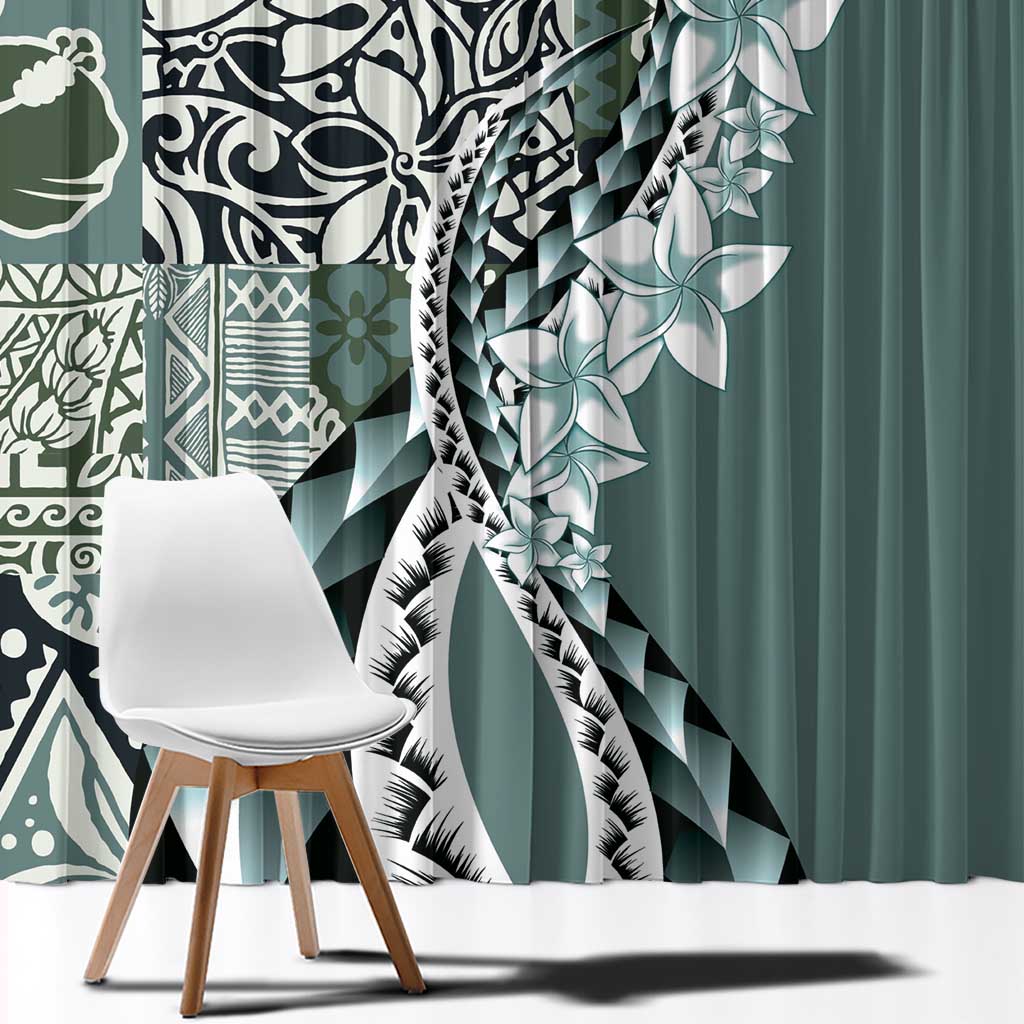 Aloha Vintage Plumeria Hawaiian Tapa Pattern Window Curtain Dark Turquoise Hawaiian Tapa Pattern - Polynesian Pride