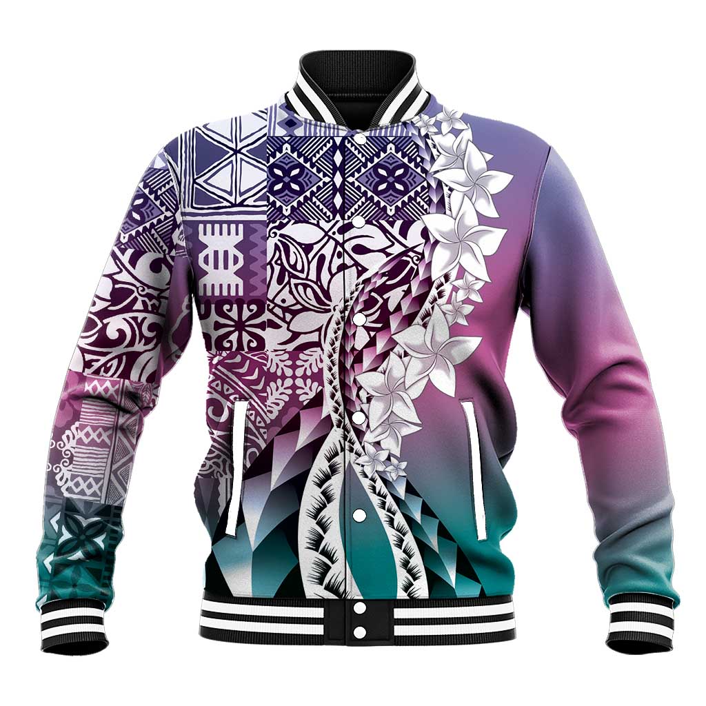 Aloha Vintage Plumeria Hawaiian Tapa Pattern Baseball Jacket Gradient Hawaiian Tapa Pattern LT9 Unisex Gradient - Polynesian Pride