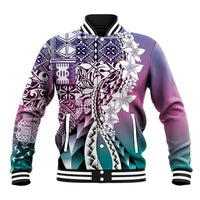 Aloha Vintage Plumeria Hawaiian Tapa Pattern Baseball Jacket Gradient Hawaiian Tapa Pattern LT9 Unisex Gradient - Polynesian Pride