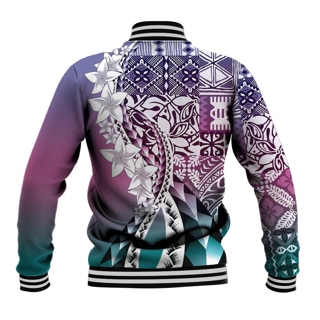 Aloha Vintage Plumeria Hawaiian Tapa Pattern Baseball Jacket Gradient Hawaiian Tapa Pattern LT9 - Polynesian Pride